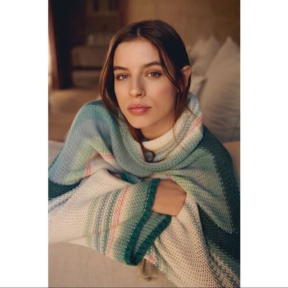 NEW Anthropologie Courtney Ombre Stripe Cowl Neck Bell Sleeved Sweater Medium - Picture 4 of 4